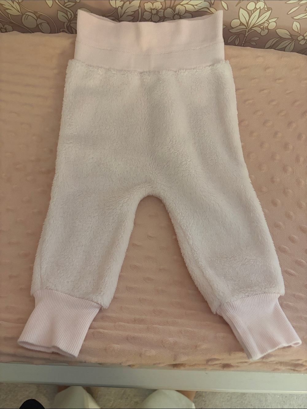 First Impressions Plush Diaper Cover Pants in Light Pink and White